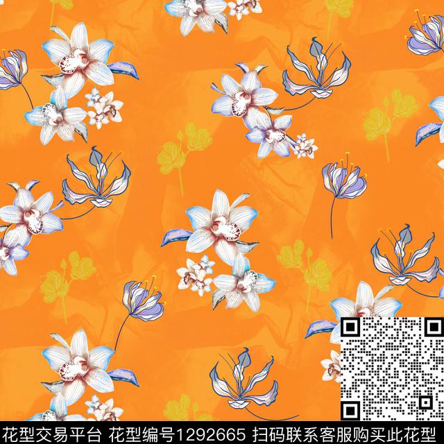 BBX-橘色-007.jpg - 1292665 - 旗袍 中国 真丝 - 传统印花花型 － 女装花型设计 － 瓦栏