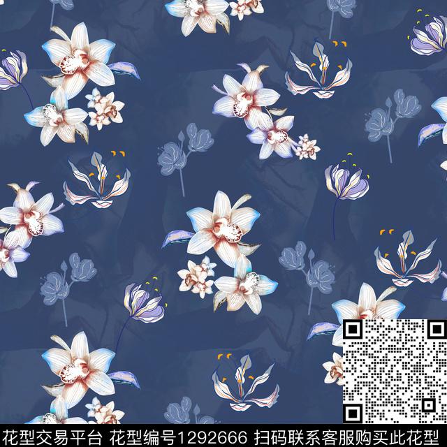 BBX-烟青蓝-005.jpg - 1292666 - 旗袍 中国 真丝 - 传统印花花型 － 女装花型设计 － 瓦栏