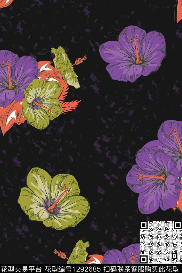 花卉002 - 紫色.jpg - 1292685 -  - 印花花型 － 花型设计 － 瓦栏