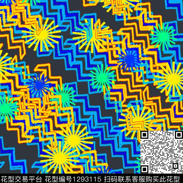 7886.jpg - 1293115 - 几何 抽象 条纹 - 数码印花花型 － 女装花型设计 － 瓦栏