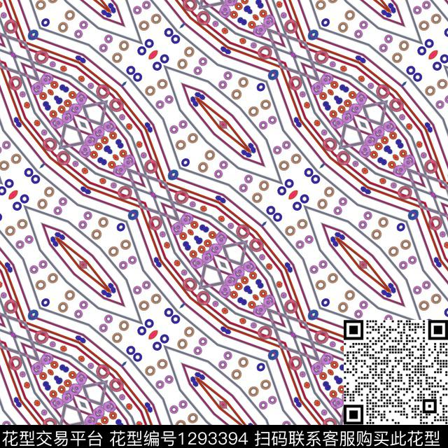 肌理    线条  民族风.jpg - 1293394 - 几何 抽象 民族风 - 数码印花花型 － 女装花型设计 － 瓦栏