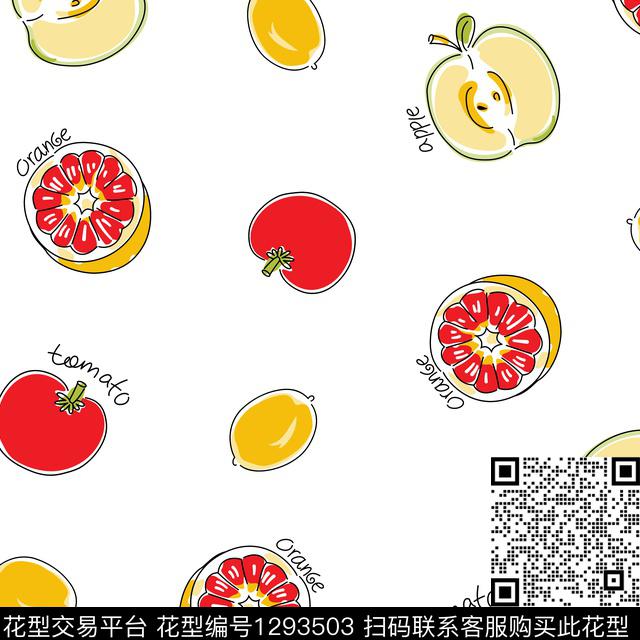 T9979.tif - 1293503 - 水果 苹果 家居服 - 传统印花花型 － 童装花型设计 － 瓦栏