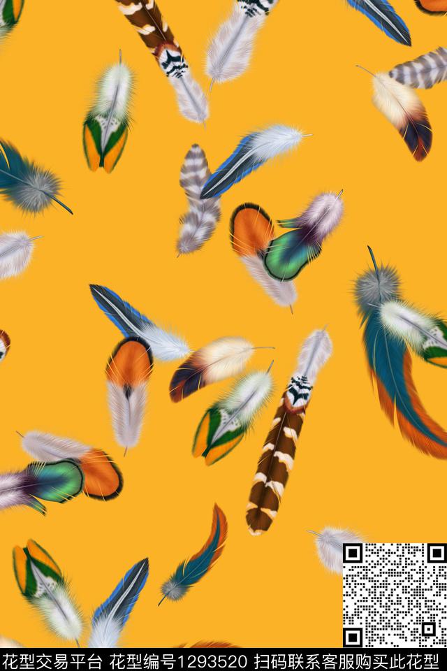 羽毛大牌风飘逸数码印花花型下载（图片编号: 1293520） - 瓦栏（Walan）