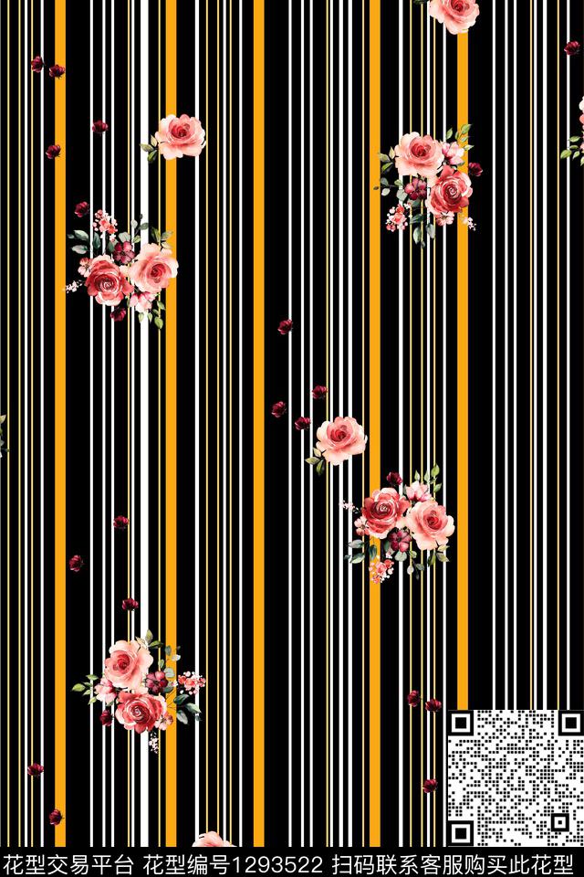 條條花呀A.jpg - 1293522 - 花卉 大牌风 条纹 - 数码印花花型 － 女装花型设计 － 瓦栏