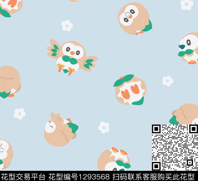 T9997.tif - 1293568 - 家居服 卡通 猫头鹰 - 传统印花花型 － 童装花型设计 － 瓦栏