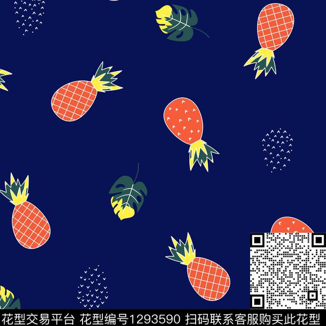T9985.jpg - 1293590 - 家居服 卡通 菠萝 - 传统印花花型 － 童装花型设计 － 瓦栏