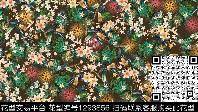 200215热带碎花回路绿色.jpg - 1293856 - 花卉 热带花型 欧美 - 数码印花花型 － 泳装花型设计 － 瓦栏
