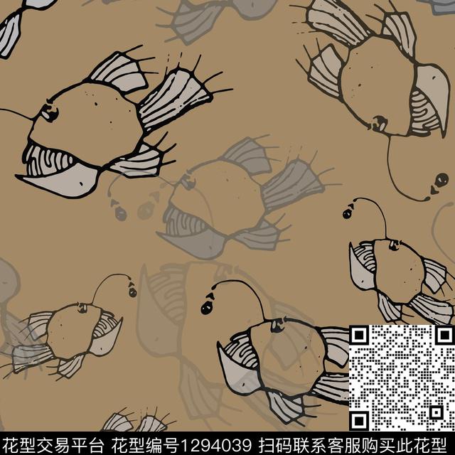 手绘线条笔触卡通婴童图案鱼儿自在飘传统印花花型下载（图片编号: 1294039） - 瓦栏（Walan）