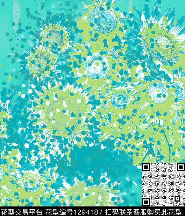 7890058.jpg - 1294187 - 花卉 抽象 向日葵 - 数码印花花型 － 女装花型设计 － 瓦栏