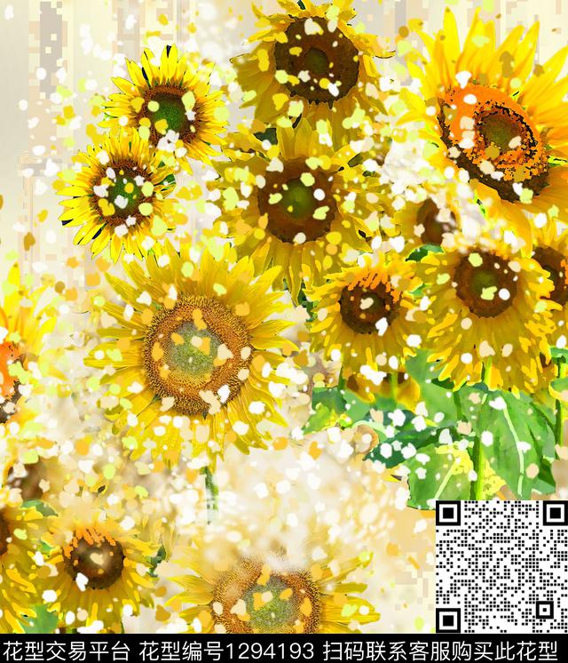 7890.jpg - 1294193 - 花卉 抽象 向日葵 - 数码印花花型 － 女装花型设计 － 瓦栏
