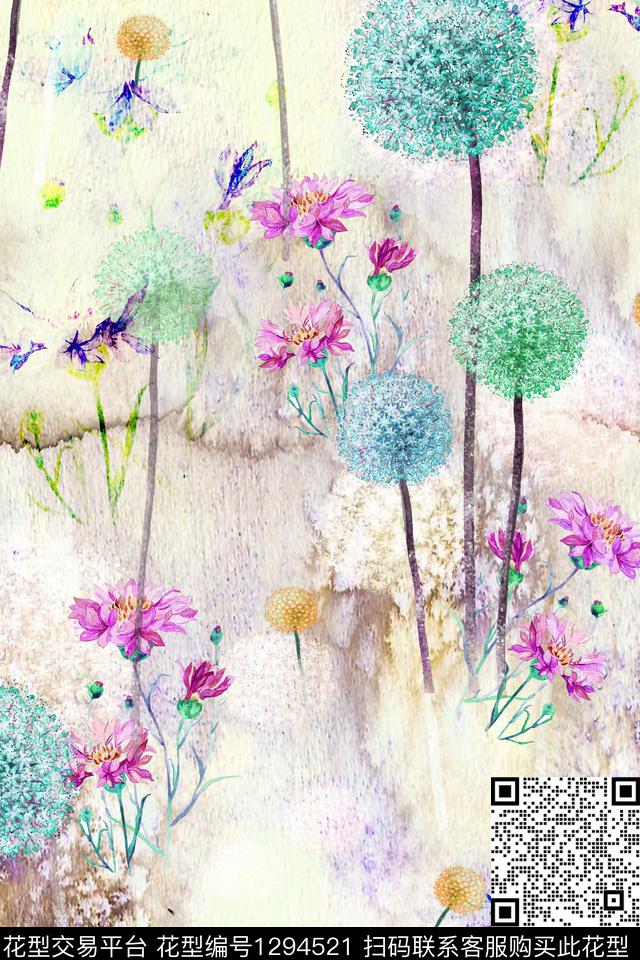 247-1.jpg - 1294521 - 数码花型 水彩 花卉 - 数码印花花型 － 泳装花型设计 － 瓦栏