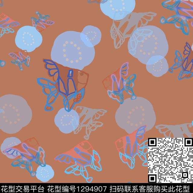 动物卡通婴童图案鱼儿自在飘传统印花花型下载（图片编号: 1294907） - 瓦栏（Walan）