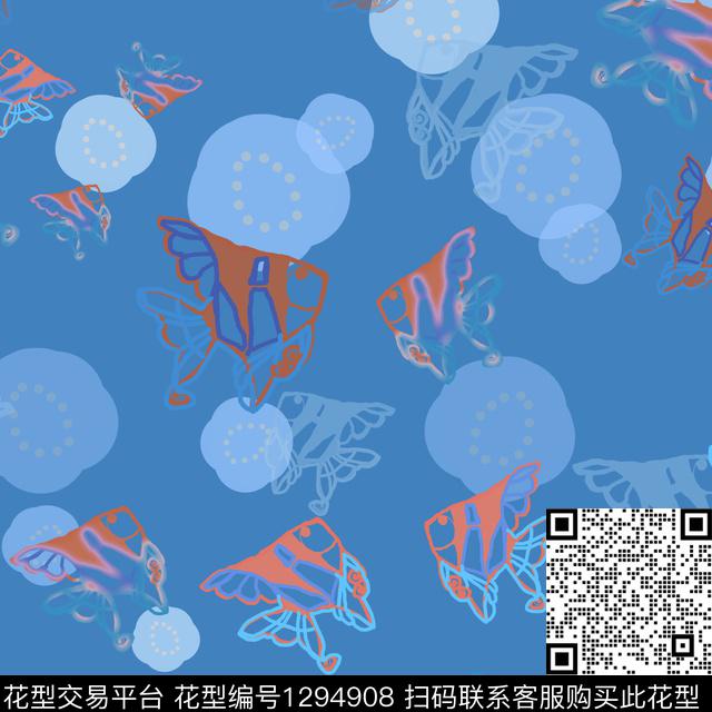 动物卡通婴童图案鱼儿自在飘传统印花花型下载（图片编号: 1294908） - 瓦栏（Walan）