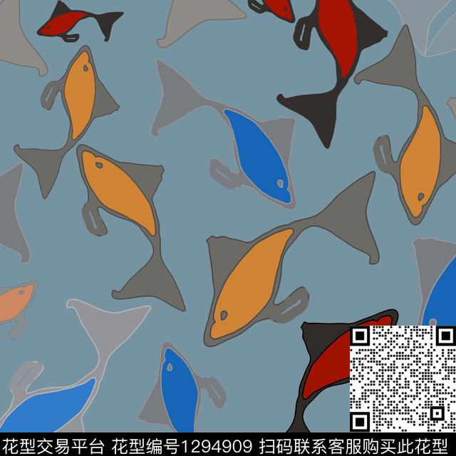 动物卡通婴童图案鱼儿自在飘传统印花花型下载（图片编号: 1294909） - 瓦栏（Walan）