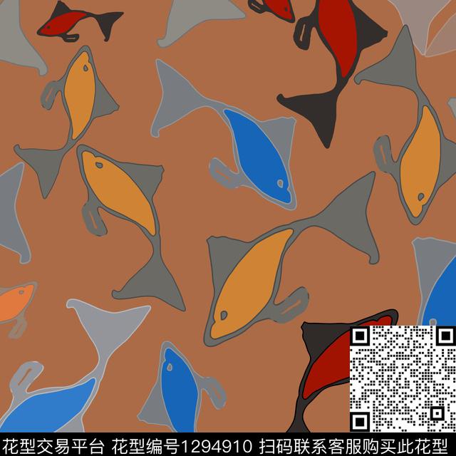 动物卡通婴童图案鱼儿自在飘传统印花花型下载（图片编号: 1294910） - 瓦栏（Walan）