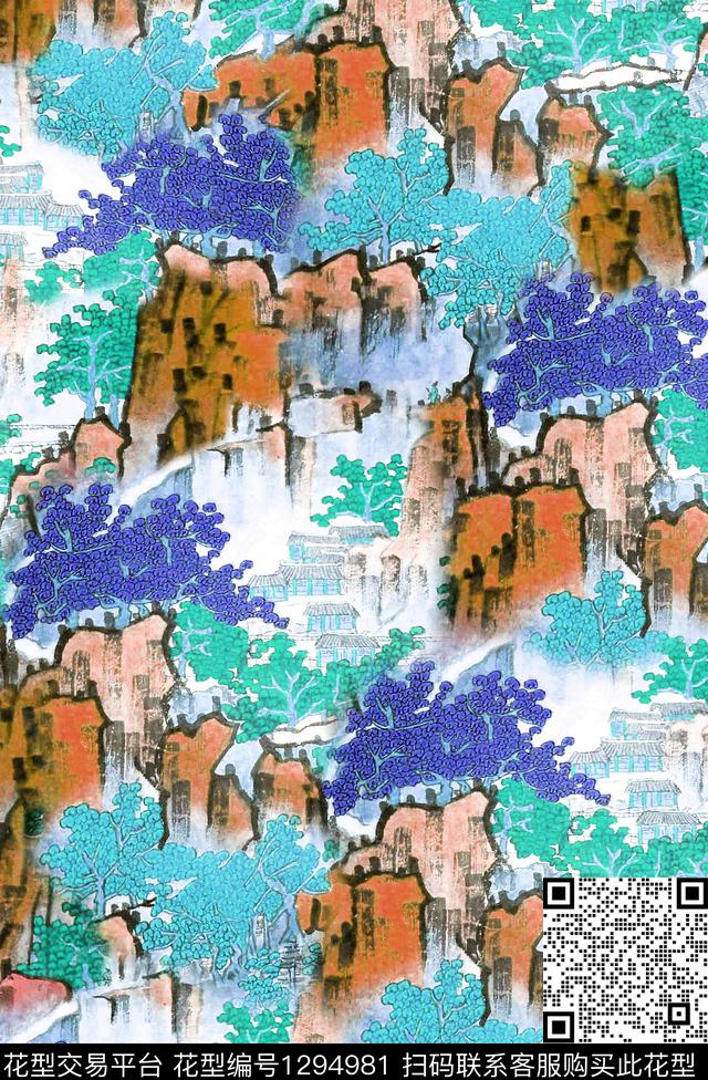 植物中国风国画数码印花花型下载（图片编号: 1294981） - 瓦栏（Walan）