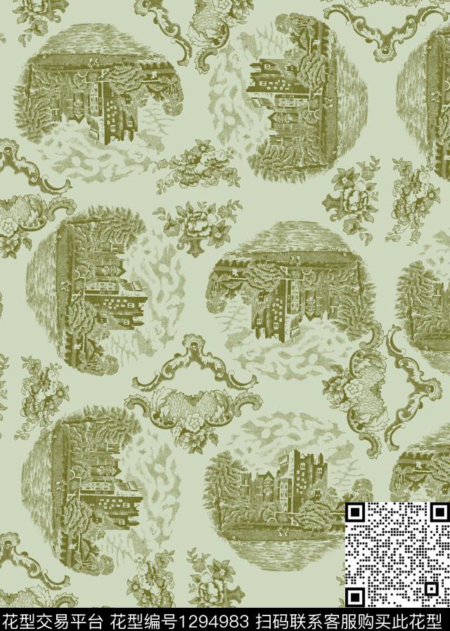 欧洲花卉风景景观数码印花花型下载（图片编号: 1294983） - 瓦栏（Walan）