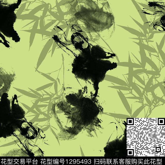 200211-3.jpg - 1295493 - 男装满版花 竹子 水墨风 - 传统印花花型 － 男装花型设计 － 瓦栏