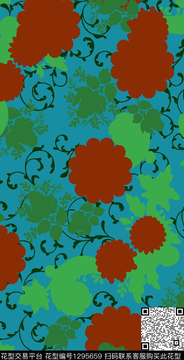 204-2.tif - 1295659 - 抽象花卉 大牌风 色块花型 - 传统印花花型 － 女装花型设计 － 瓦栏