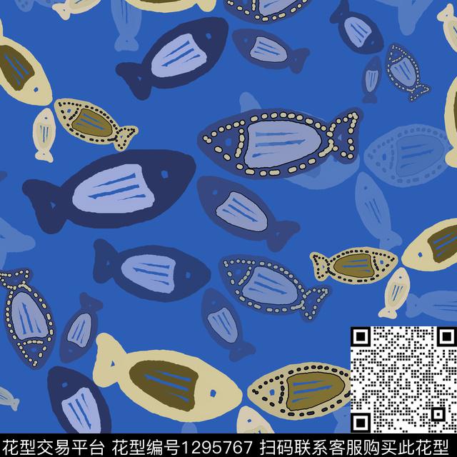 200218-彩笔涂鸦-1-2.jpg - 1295767 - 动物 卡通婴童图案 鱼儿自在飘 - 传统印花花型 － 童装花型设计 － 瓦栏