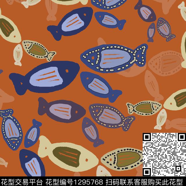 200218-彩笔涂鸦-1-00.jpg - 1295768 - 动物 卡通婴童图案 鱼儿自在飘 - 传统印花花型 － 童装花型设计 － 瓦栏