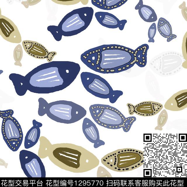 200218-彩笔涂鸦-1-4.jpg - 1295770 - 动物 卡通婴童图案 鱼儿自在飘 - 传统印花花型 － 童装花型设计 － 瓦栏