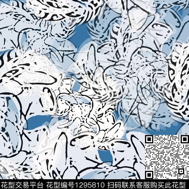 200222-抽象印花-1-00.jpg - 1295810 - 花卉 抽象 手绘线条笔触 - 数码印花花型 － 女装花型设计 － 瓦栏