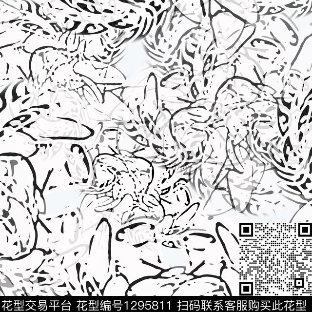 200222-抽象印花-1-3.jpg - 1295811 - 花卉 抽象 手绘线条笔触 - 数码印花花型 － 女装花型设计 － 瓦栏