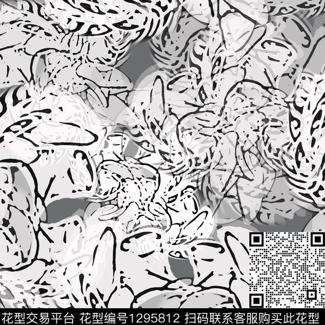 200222-抽象印花-1-4.jpg - 1295812 - 花卉 抽象 手绘线条笔触 - 数码印花花型 － 女装花型设计 － 瓦栏