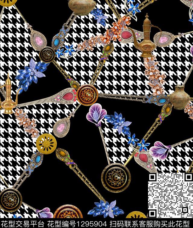 F200202.jpg - 1295904 - 趋势花型 黑底花卉 珠宝宝石 - 数码印花花型 － 女装花型设计 － 瓦栏