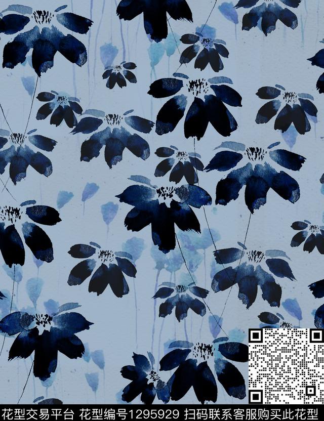 趋势花型花卉抽象数码印花花型下载（图片编号: 1295929） - 瓦栏（Walan）