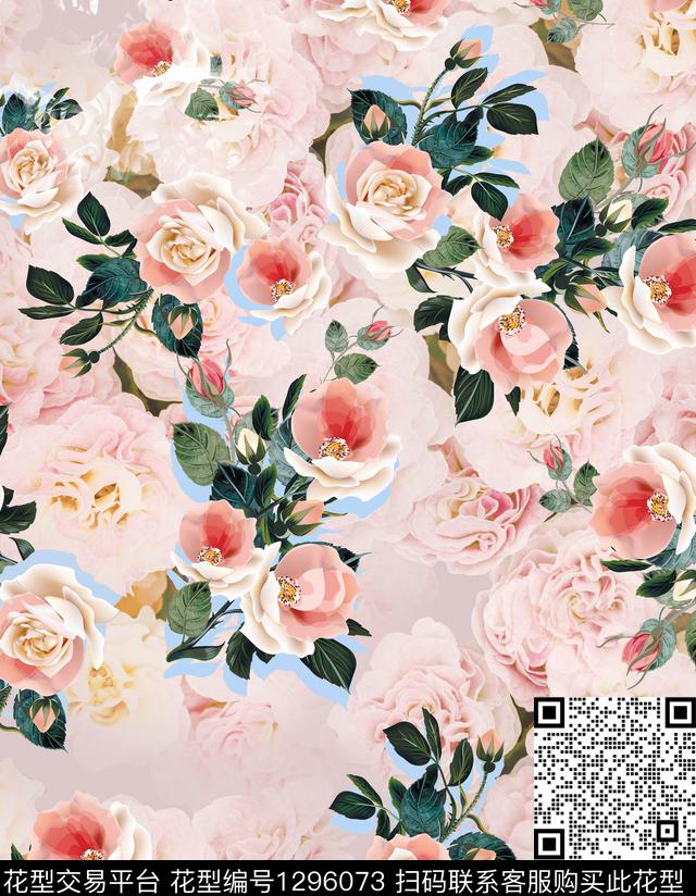200221玫瑰.jpg - 1296073 - 花卉 大牌风 欧美 - 数码印花花型 － 女装花型设计 － 瓦栏