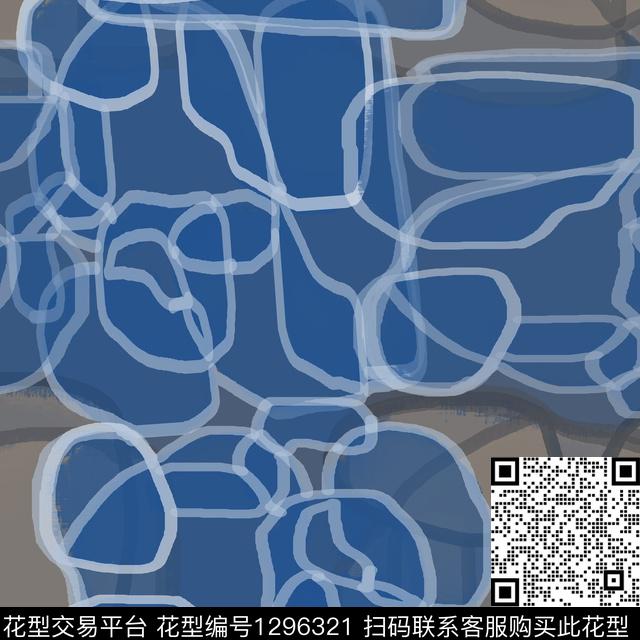 抽象手绘线条笔触男装休闲花卉数码印花花型下载（图片编号: 1296321） - 瓦栏（Walan）