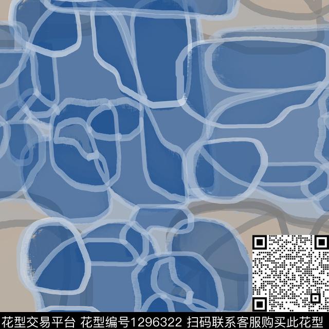 抽象手绘线条笔触男装休闲花卉数码印花花型下载（图片编号: 1296322） - 瓦栏（Walan）