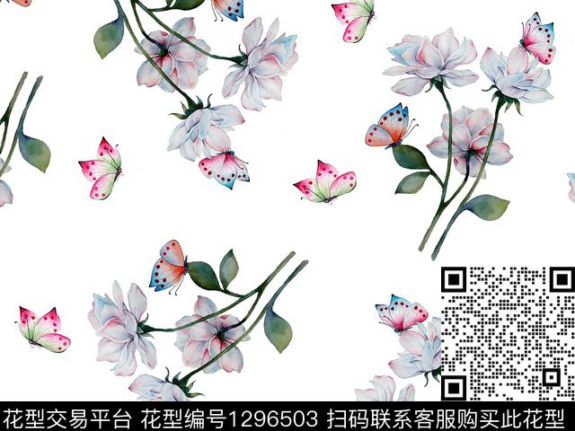 200205-1.jpg - 1296503 - 花卉 蝴蝶花朵 散点排列 - 数码印花花型 － 女装花型设计 － 瓦栏