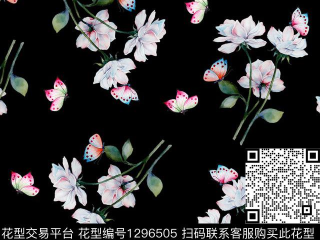 200205-3.jpg - 1296505 - 花卉 蝴蝶花朵 散点排列 - 数码印花花型 － 女装花型设计 － 瓦栏
