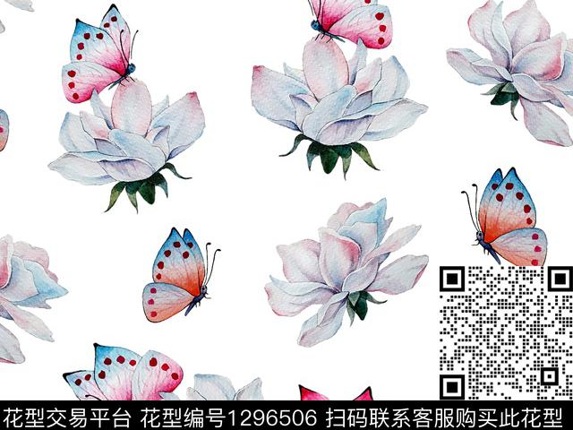 200206-1.jpg - 1296506 - 花卉蝴蝶 水彩花卉 散点花卉 - 数码印花花型 － 女装花型设计 － 瓦栏