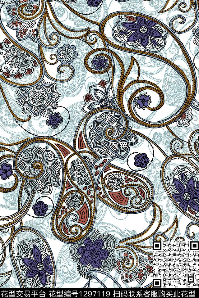 1902.jpg - 1297119 - 几何定位 民族风 佩斯利 - 传统印花花型 － 女装花型设计 － 瓦栏