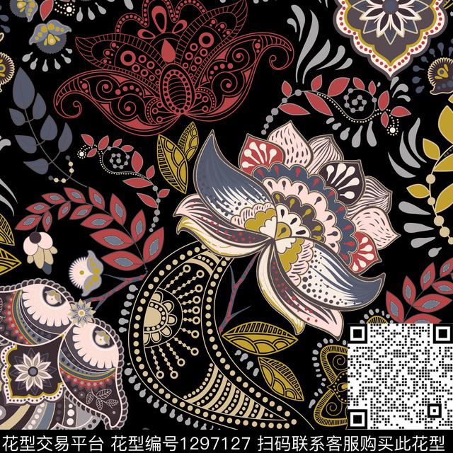 1913.jpg - 1297127 - 几何定位 民族风 佩斯利 - 传统印花花型 － 女装花型设计 － 瓦栏