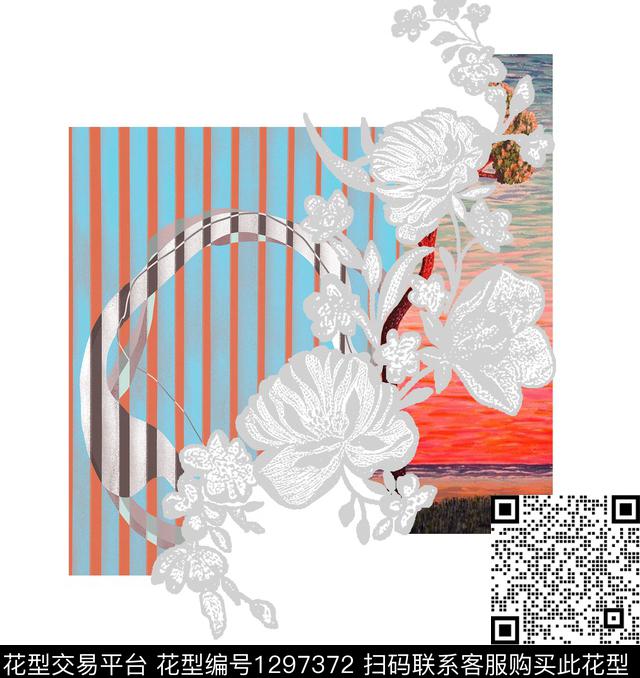 胸前独幅定位图案刺绣花卉数码印花花型下载（图片编号: 1297372） - 瓦栏（Walan）