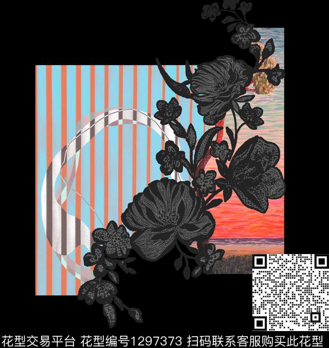 胸前独幅定位图案刺绣花卉数码印花花型下载（图片编号: 1297373） - 瓦栏（Walan）