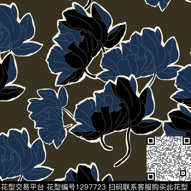 hhsj22.jpg - 1297723 - 绿植树叶 手绘 大花 - 传统印花花型 － 女装花型设计 － 瓦栏