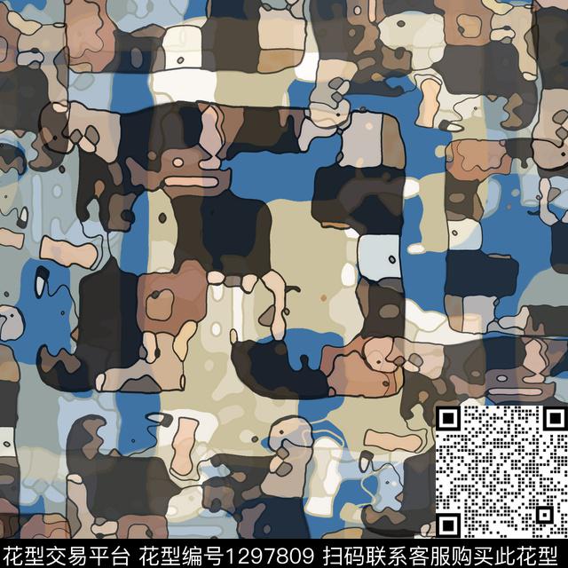 几何抽象迷彩图案数码印花花型下载（图片编号: 1297809） - 瓦栏（Walan）