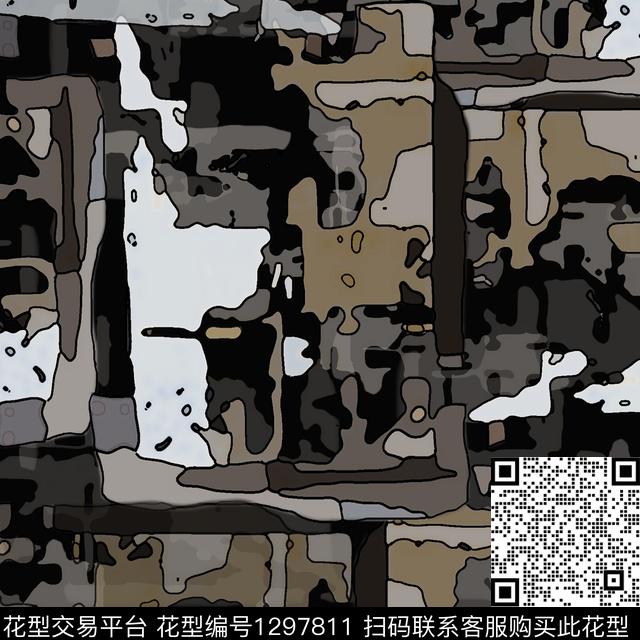 200222-抽象印花-2-2.jpg - 1297811 - 抽象 迷彩图案 手绘线条笔触 - 数码印花花型 － 男装花型设计 － 瓦栏