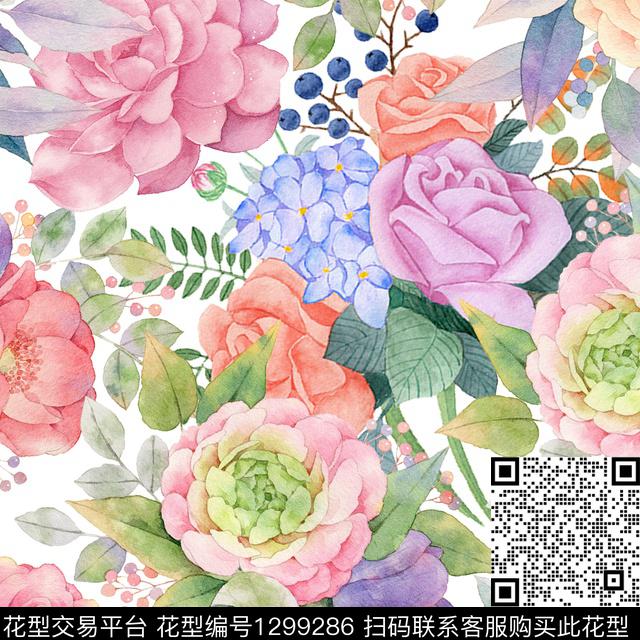 200228-3.jpg - 1299286 - 水彩花卉 满底花卉 组合花卉 - 数码印花花型 － 女装花型设计 － 瓦栏