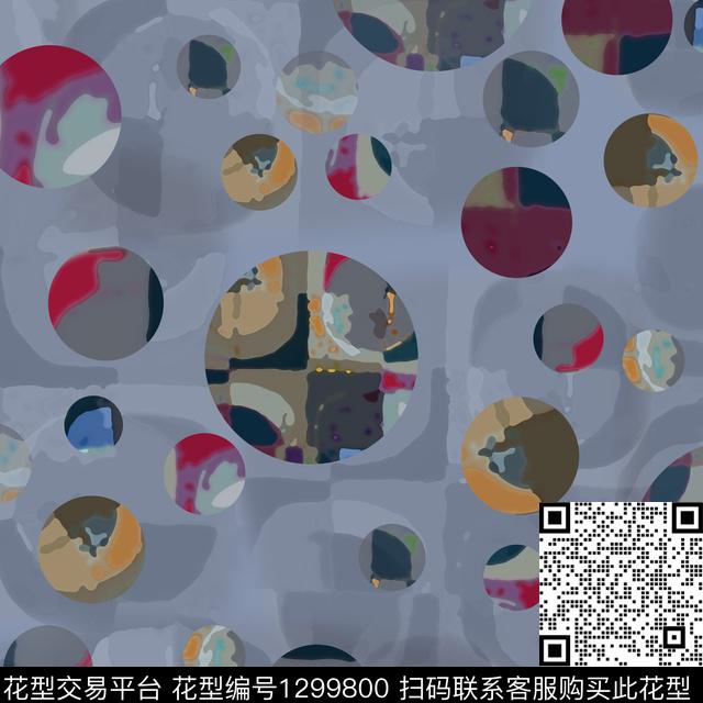 几何圆圈与波点迷彩图案数码印花花型下载（图片编号: 1299800） - 瓦栏（Walan）
