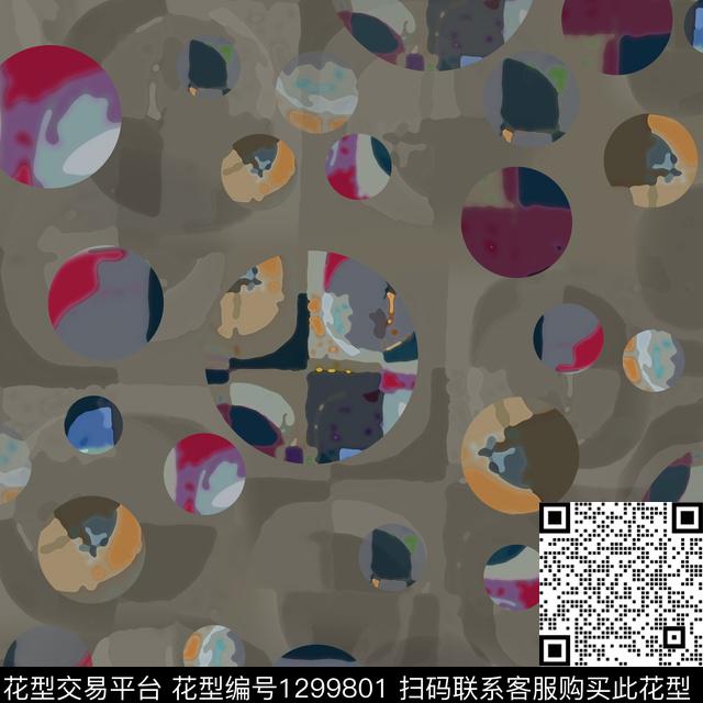 几何圆圈与波点迷彩图案数码印花花型下载（图片编号: 1299801） - 瓦栏（Walan）