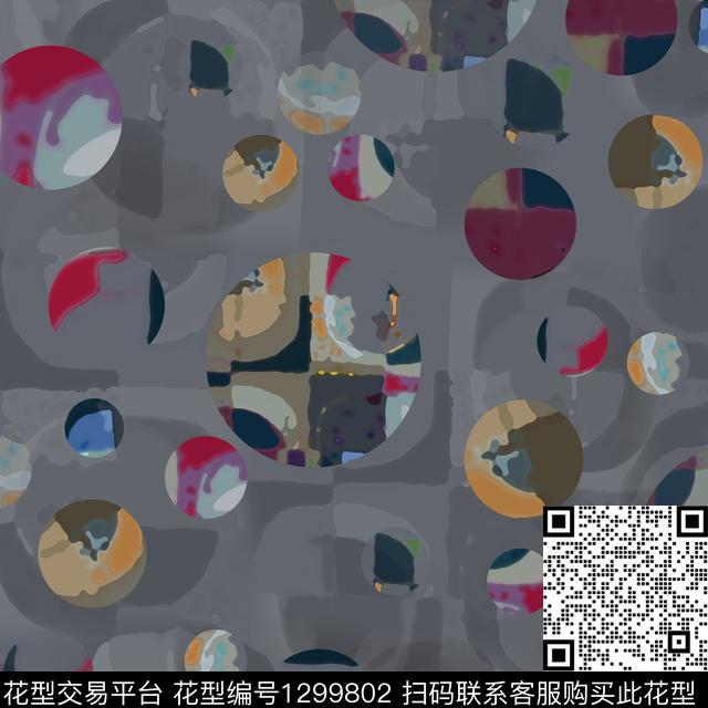 几何圆圈与波点迷彩图案数码印花花型下载（图片编号: 1299802） - 瓦栏（Walan）