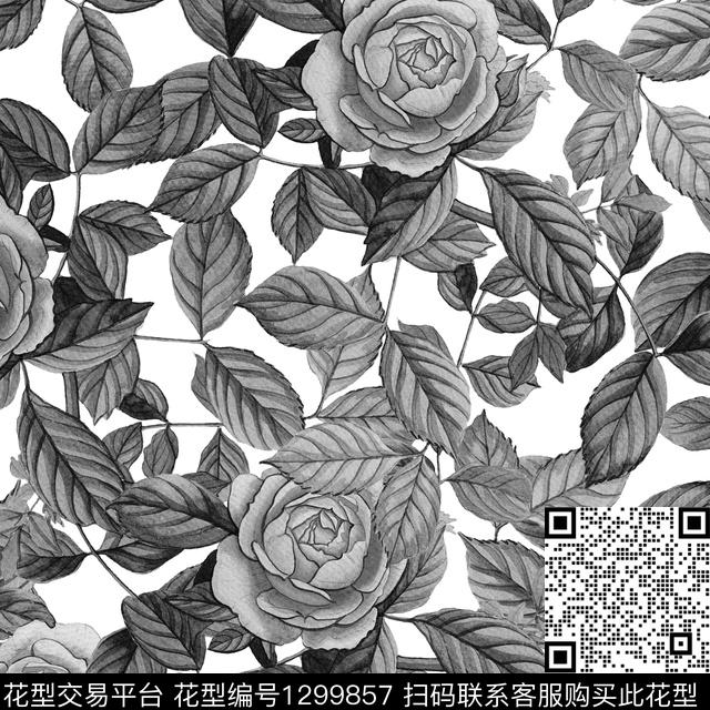 200232-3.jpg - 1299857 - 树枝 玫瑰花 花草树叶 - 数码印花花型 － 女装花型设计 － 瓦栏