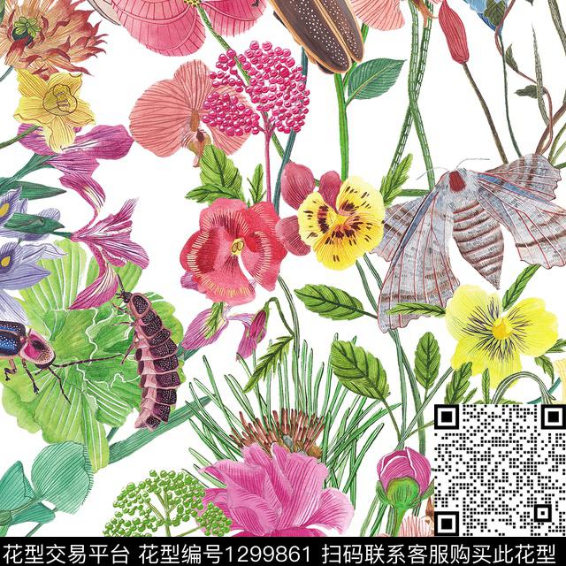 200234-1.jpg - 1299861 - 鸟/昆虫 手绘花卉 复杂花卉 - 数码印花花型 － 女装花型设计 － 瓦栏
